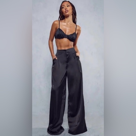 House of Harlow 1960 Pants - House of Harlo 1960 Satin Pants Wide  Leg Blue
